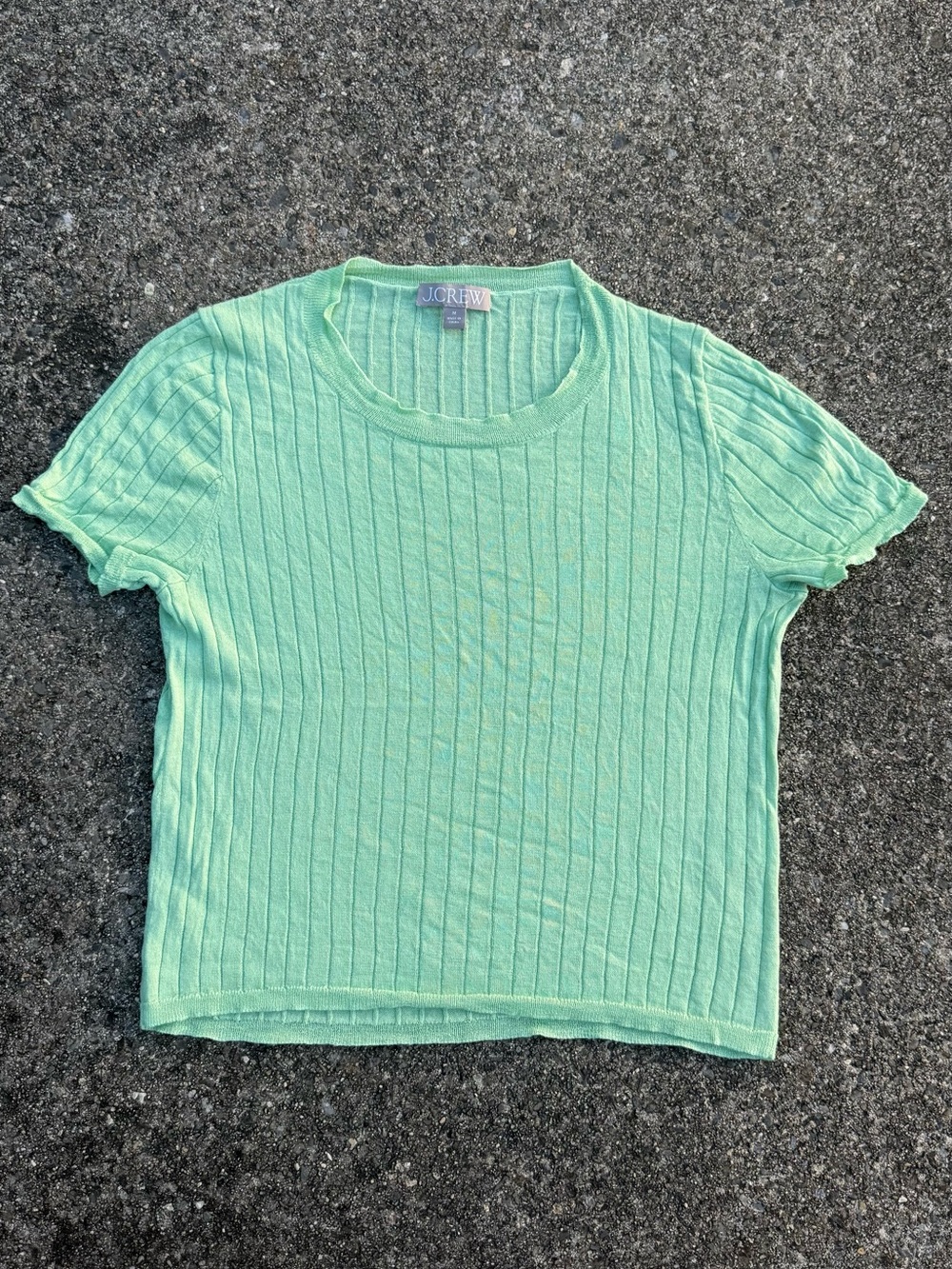 J.Crew Silk Cashmere Ribbed Knit Short Sleeve Sweater Top Mint Green M